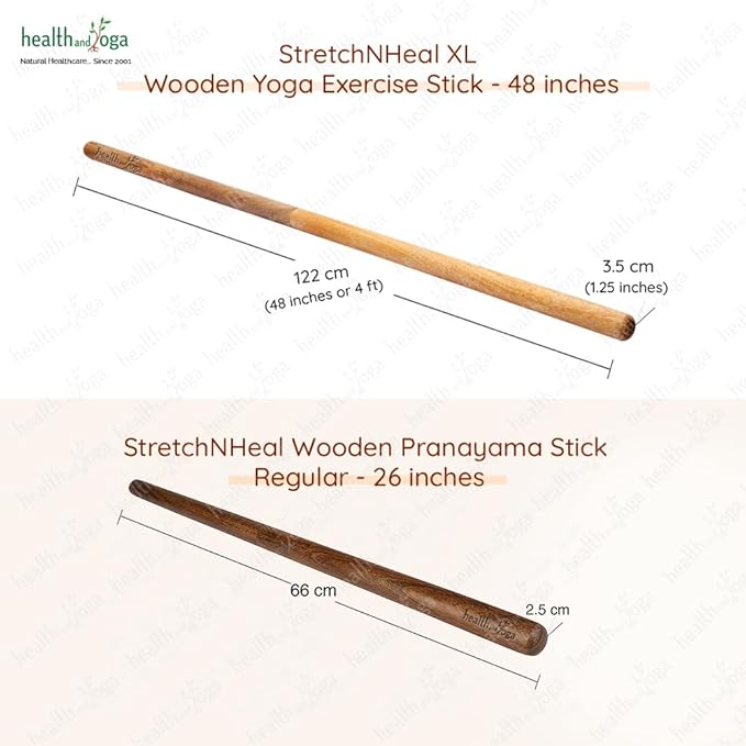 HealthAndYoga™ StretchNHeal Collapsible Multi-Use Wooden Yoga Stick - Regular and XL - Portable Posture Corrector Pole, Stretch Mobility Stick, Physical Workout Exercise Dowel-GravixFit