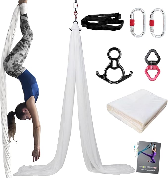 PRIOR FITNESS Aerial Silks Kit Colorful 9/15/20 Yards 40D Nylon Fabric Hammock Set With Hardware & Guide for All Levels Of Aerial Yoga Practice and Acrobatic Flying For Adults Aerial silk-GravixFit