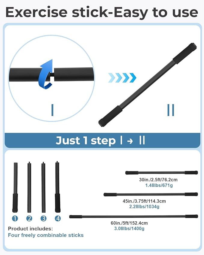 Yoga Stick, 5ft Exercise Stick for Mobility, Stretching Stick with Non-Slip Ends, Exercise Dowel for Pilates, Balance Pole and Stretch Bar for Stretching Equipment-GravixFit
