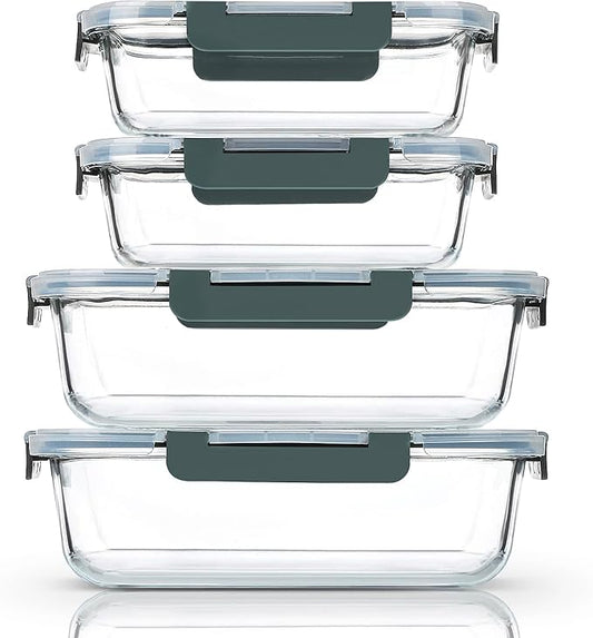 M MCIRCO [80 oz & 36 oz Extra Large Glass Food Storage/Baking Containers Set with Lids, 2 Pack 80 oz(10 cup)&2 Pack 36 oz (4.5 cup) Airtight Glass Container,Microwave,Oven,Freezer and Dishwasher-GravixFit