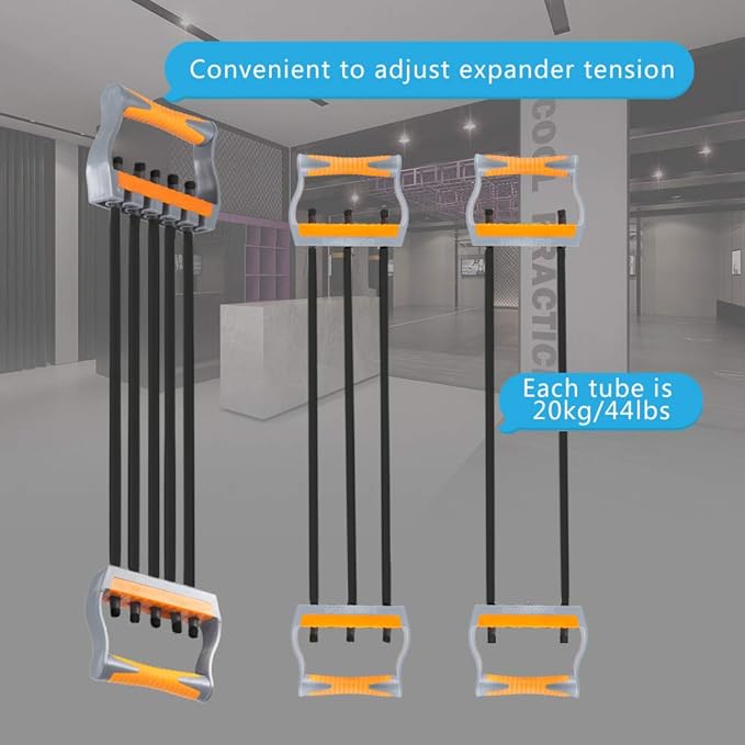 TOCO FREIDO Chest Expander | Arm Training, 5 Tubes Ajustable Arm Strength Trainer, Exercise Resistance Bands for Home Fitness Muscle Training Body Building-GravixFit