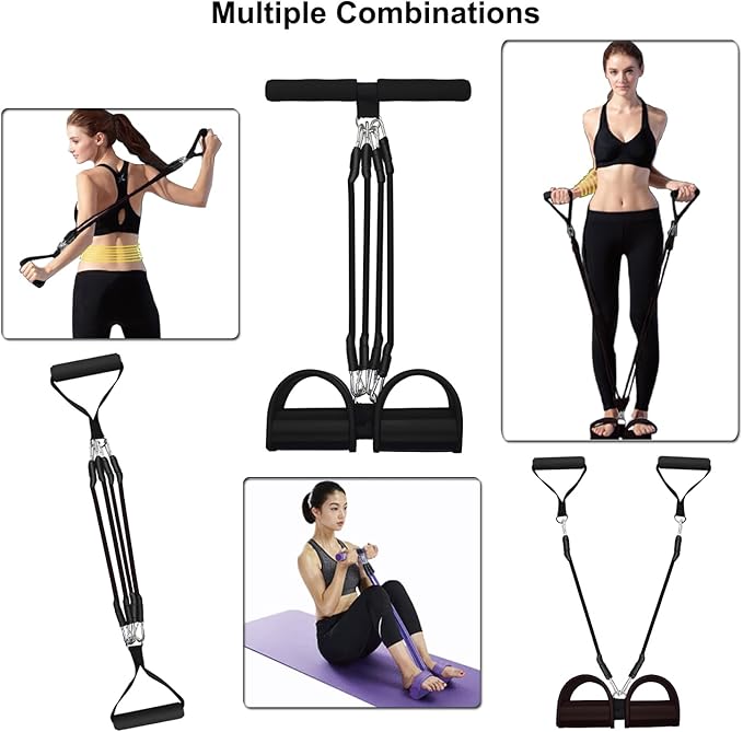 Pedal Resistance Band, 4-Tube Elastic Pull Rope, Sit-up Equipment, Yoga Strap Bodybuilding Expander, Exercise Bands, Fitness Equipment for Abdomen, Waist, Arm, Leg Stretching Slimming Training-GravixFit