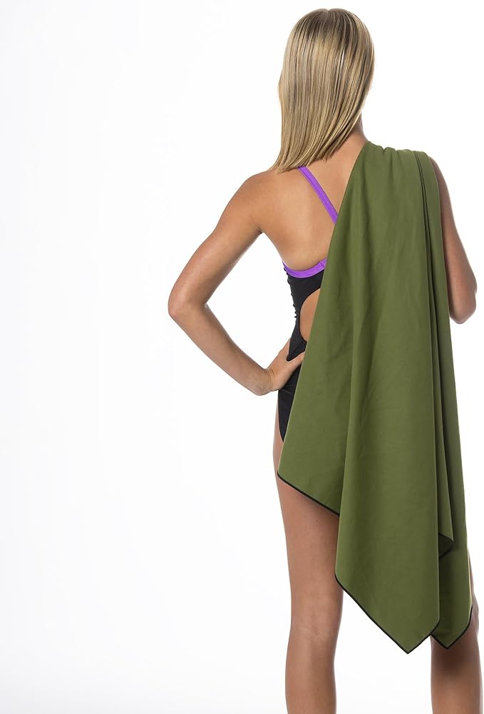 Flow Hydro Sport Towel - Microfiber Quick Dry Swimming Towels for Swim, Pool, Triathlon, and Other Water Sports in Medium, Large, Extra Large, and Hooded Sizes (Army Green, X-Large (72" x 40"))-GravixFit