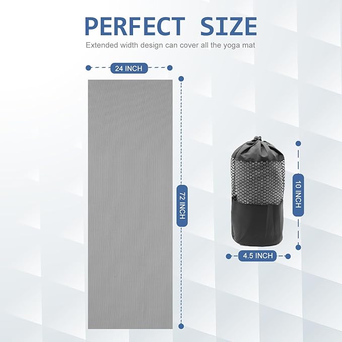 Eunzel Yoga Towel,Hot Yoga Mat Towel with Grip Dots Sweat Absorbent Non-Slip for Hot Yoga, Pilates and Workout 24" x72", Dark Gray-GravixFit