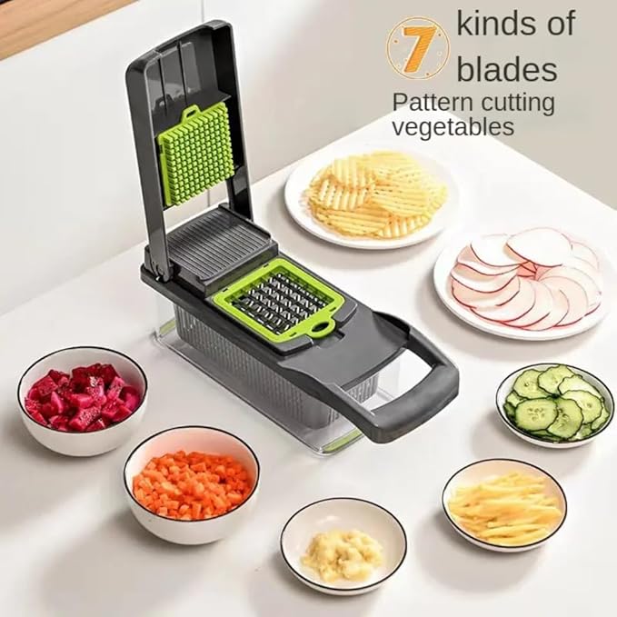 16-in-1 Ultimate Vegetable Chopper & Mandoline Slicer – Multi-Blade Food Dicer, Spiralizer, Grater & Cutter with Container – Kitchen Gadget for Fruits, Veggies, Cheese – Black & Green-GravixFit