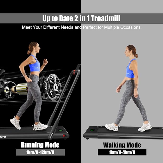 Goplus 2 in 1 Folding Treadmill, 2.25HP Under Desk Electric Superfit Treadmill, Installation-Free with APP Control, Remote Control, Bluetooth Speaker, LED Display, Walking for Home-GravixFit