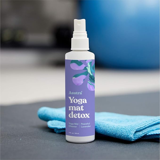 ASUTRA Yoga Mat Cleaner Spray (Peaceful Lavender), 4 fl oz - No Slippery Residue, Organic Essential Oils, Deep-Cleansing for Fitness Gear & Gym Equipment, Microfiber Towel Included-GravixFit