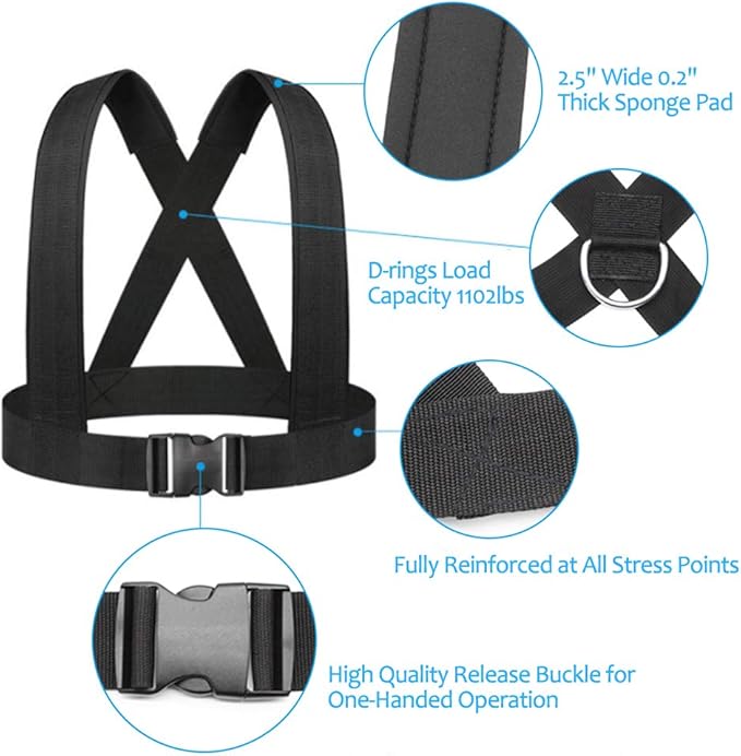 Exercise Resistance Fitness Bands Set Workout Equipment Double Endurance Weight Sled Harness Kits Sled Pulling Strap for Running Sprinting Resistance Speed Agility Training, Black