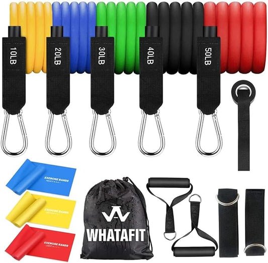 WHATAFIT Resistance Bands, Exercise Bands，Resistance Bands for Working Out, Work Out Bands with Handles for Men and Women Fitness, Strength Training Home Gym Equipment-GravixFit