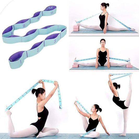 Elastic Stretching Strap with 11 Loops, Multi-Loop Yoga Stretching Strap Elastic Exercise Band, Improve Flexibility Arm Leg Stretching Strap Home Gym Equipment for Physical Therapy Pilates Gymnastics-GravixFit