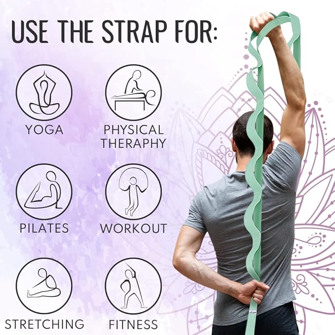 TECEUM Stretching Strap for Yoga & Physical Therapy – 10 Loops – Non-Elastic Leg Stretch Straps for Stretching, Exercising, Pilates, Post-Injury Rehabilitation for All Levels – Men & Women-GravixFit
