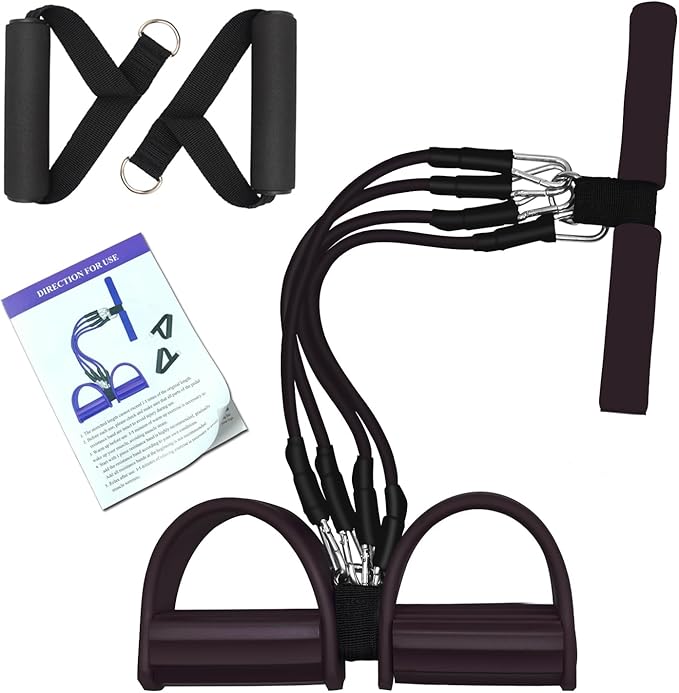 Pedal Resistance Band, 4-Tube Elastic Pull Rope, Sit-up Equipment, Yoga Strap Bodybuilding Expander, Exercise Bands, Fitness Equipment for Abdomen, Waist, Arm, Leg Stretching Slimming Training-GravixFit