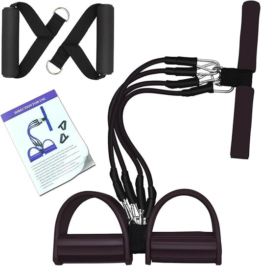 Pedal Resistance Band, 4-Tube Elastic Pull Rope, Sit-up Equipment, Yoga Strap Bodybuilding Expander, Exercise Bands, Fitness Equipment for Abdomen, Waist, Arm, Leg Stretching Slimming Training-GravixFit