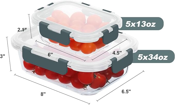 10 Pack Glass Food Storage Containers, Meal Prep Containers with Lids, Airtight Glass Lunch Boxes, Freezer, Oven, and Microwave Safe-GravixFit