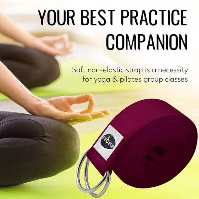 TECEUM Yoga Strap & Mat Strap – 2 IN 1 – Cotton – 6 ft 8 ft 10 ft (30+ colors) – Adjustable Non-Slip Belt for Yoga, Pilates, Stretching, Physical Therapy, Fitness & Home Workout – For Carrying Mats-GravixFit