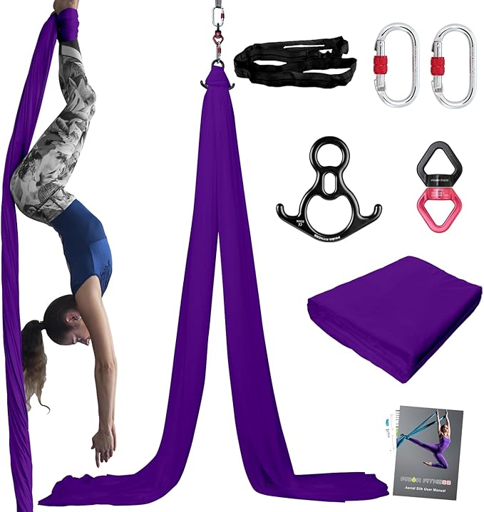 PRIOR FITNESS Aerial Silks Kit Colorful 9/15/20 Yards 40D Nylon Fabric Hammock Set With Hardware & Guide for All Levels Of Aerial Yoga Practice and Acrobatic Flying For Adults Aerial silk-GravixFit