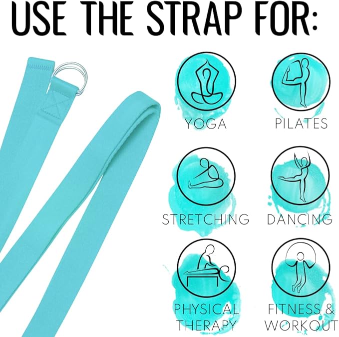 TECEUM Yoga Strap & Mat Strap – 2 IN 1 – Cotton – 6 ft 8 ft 10 ft (30+ colors) – Adjustable Non-Slip Belt for Yoga, Pilates, Stretching, Physical Therapy, Fitness & Home Workout – For Carrying Mats-GravixFit