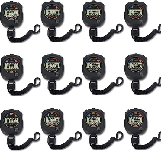 12 pack Multi-function Electronic Digital Sport Stopwatch Timer, Large Display with Date Time and Alarm Function,suitable for Sports Coaches Fitness Coaches and Referees-GravixFit
