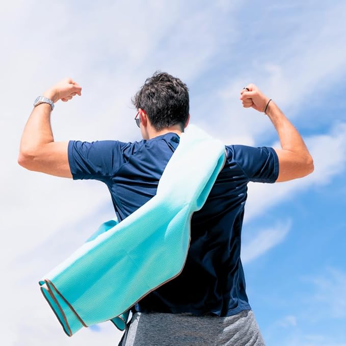 ECCOSOPHY Microfiber Beach Towel – Quick Dry Gym Towel, Highly Absorbent with Ribbed Texture, Lightweight – Ideal for Travel, Pool, Yoga, Fitness & Outdoor Adventures – 60x30 Aqua-GravixFit