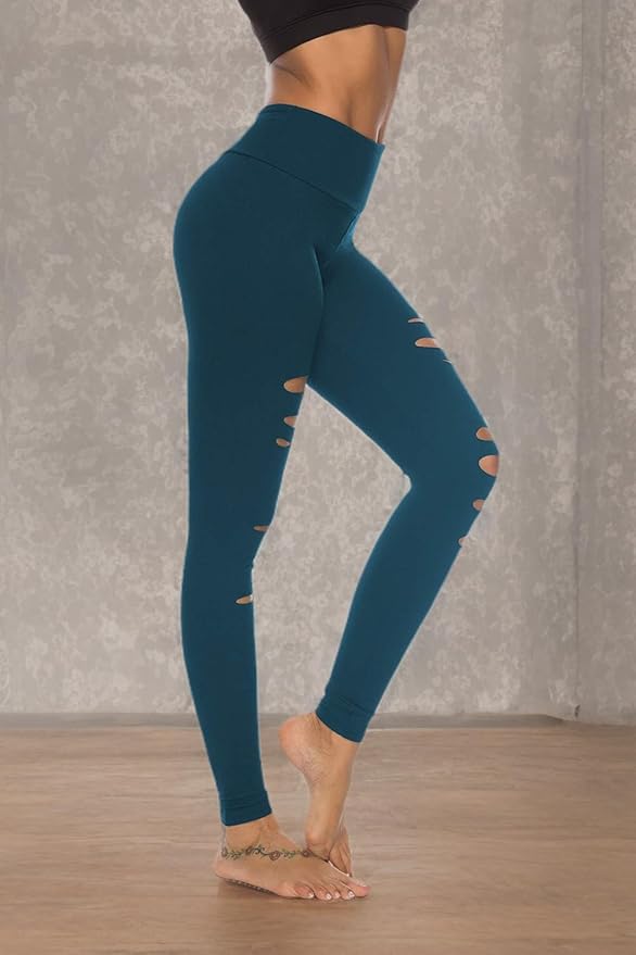 DIBAOLONG Womens High Waist Yoga Pants Cutout Ripped Tummy Control Workout Running Yoga Skinny Leggings-GravixFit