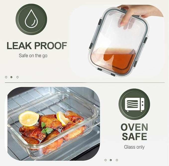 10 Packs 30 oz Glass Meal Prep Containers,Glass Food Storage Containers with Lids,Airtight Lunch Bento Boxes,Microwave,Freezer and Dishwasher,Gray-GravixFit