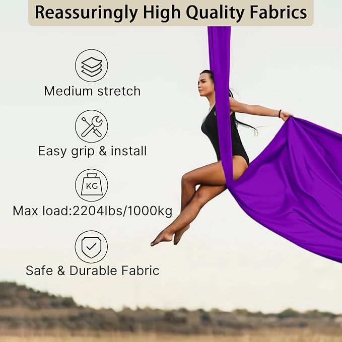 15/25 Yards Aerial Silk Professional Indoor Aerial Yoga Hammock Fabric Outdoor Fitness Silk for Dance, Circus Training, Home Gym-GravixFit