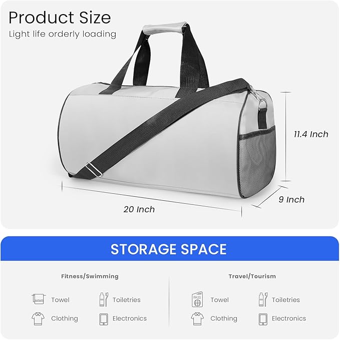 C&F BOGMOST Small Gym Bag for Travel & Duffel - 20 Inch Lightweight Carry On Bag for Men & Women, Mini Duffel Bag,Perfect for Sports, Weekend Trips, and Overnight Stays, Grey-GravixFit