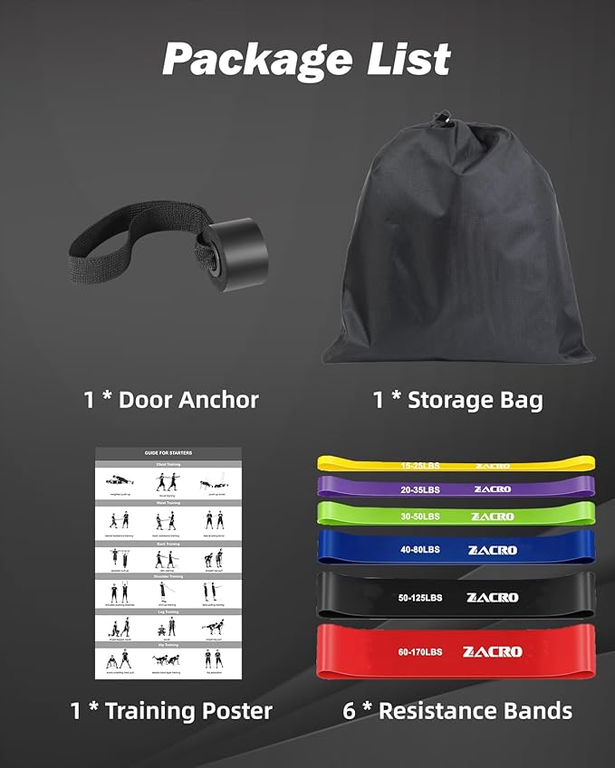 Zacro Resistance Bands, 6 Resistance Levels Pull Up Assistance Bands, Exercise Bands for Men&Women, Heavy Duty Resistance Band Set with Door Anchor, for Working Out, Muscle Training, Physical Therapy-GravixFit