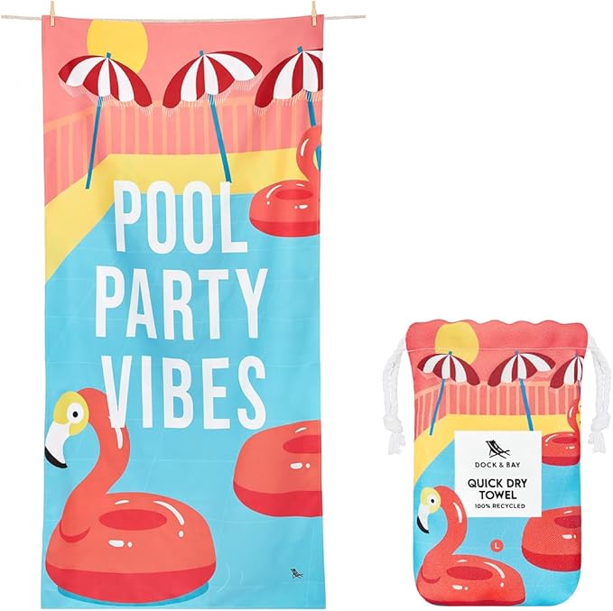 Dock & Bay Beach Towel - Quick Dry, Sand Free - Compact, Lightweight - 100% Recycled - Includes Bag - Party in Pink - Set of 4 - Extra Large (200x90cm, 78x35)-GravixFit