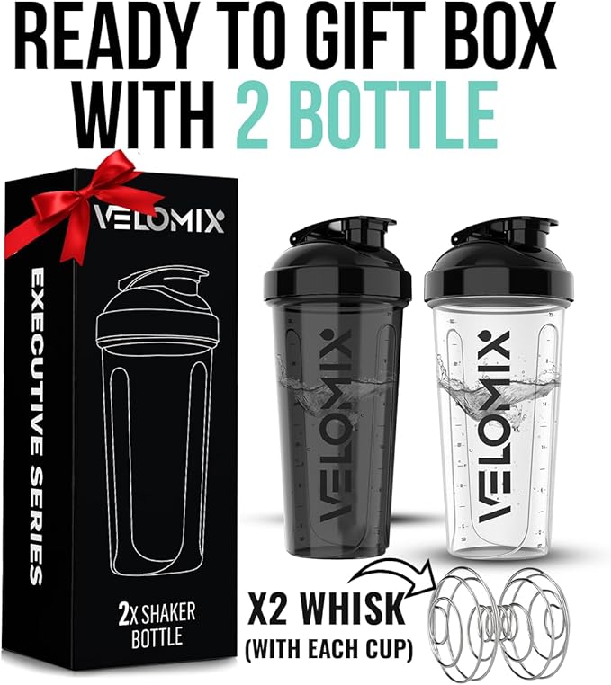 '-2 Pack- 28 oz Protein Shaker Bottles for Protein Mixes - 2x Wire Whisk | Leak Proof Shaker Cups for Protein Shakes | Bottle Pack | Shakers for Protein Shakes-(With Gift Box)-GravixFit
