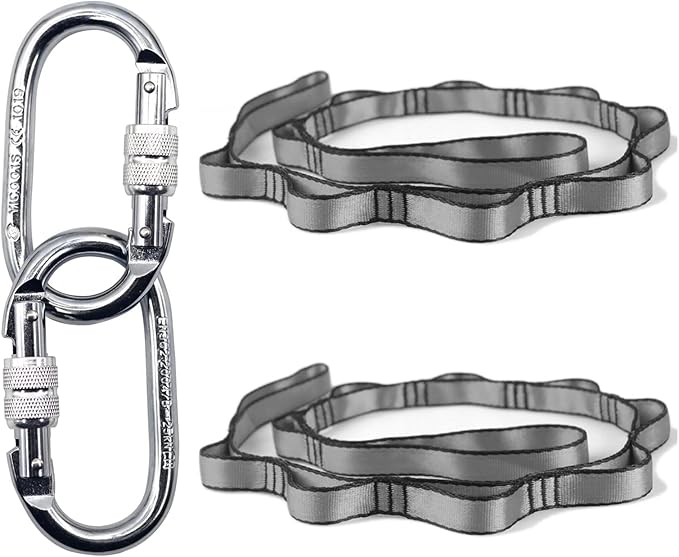 PRIOR FITNESS Yoga Straps Aerial Hammock Accessory Set, 2pcs Daisy Chain + 2pcs Carabiner, Aerial Silk Hardware with Daisy Chain Carabiner for Yoga Swing Pilates-GravixFit