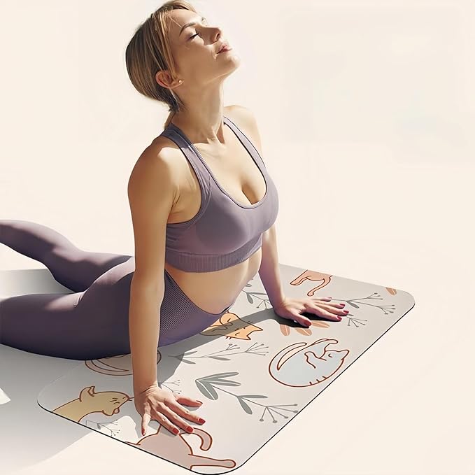 Mini Yoga Mat with Playful Cat Design, Yoga Knee Pads,Double-Sided Non-Slip, Meditation,Exercise Mat for Women&family use,White-GravixFit