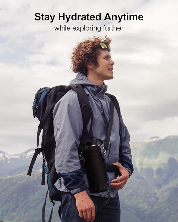 BUZIO 40oz Insulated Water Bottle, Stainless Steel Double Wall Water Flask (Cold for 48 Hrs) Leak Proof Sports Bottles Jug with Straw Lid and Flex Cap Metal Canteen for Gym Travel Camping, Hydrangea-GravixFit