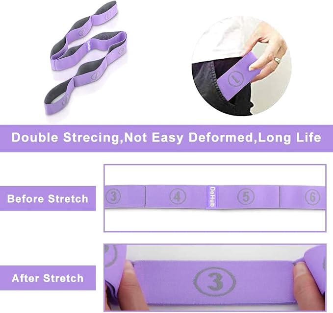 Stretch Strap, Elastic Yoga Stretching Strap, Multi-Loop for Physical Therapy, Pilates, Yoga, Dance & Gymnastics Exercise and Flexible Pilates Stretch Band-GravixFit