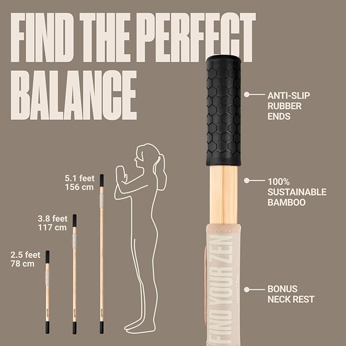 SportBit Bamboo Yoga Stick with Neck Pillow - Collapsible and Portable 5.1FT Mobility Stick and Exercise Stick - Fully Adjustable Yoga Accessories Perfect for Stretching, Posture Correction, Balance-GravixFit