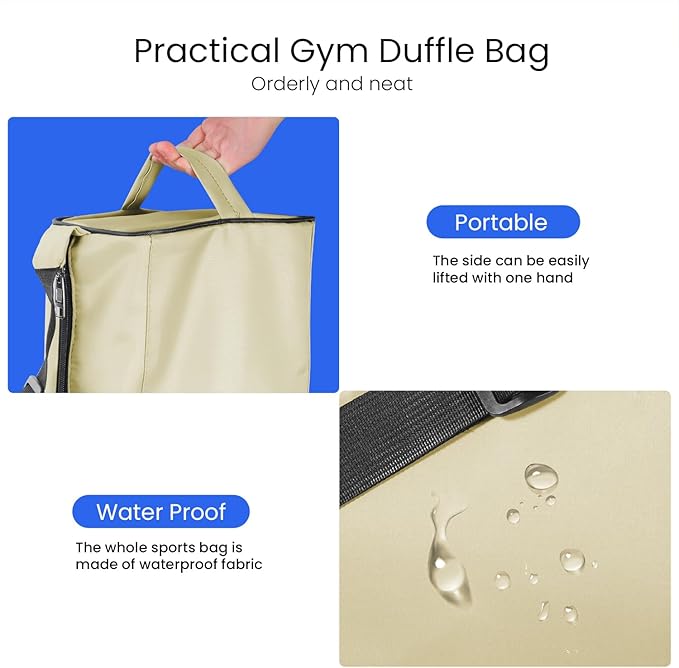 C&F BOGMOST Small Gym Bag for Women & Men,Small Lightweight Duffel Bag Carry On Bags Mini Duffel Travel Bag Waterproof Sports Bags for Workout/Sport/Travel, Beige-GravixFit