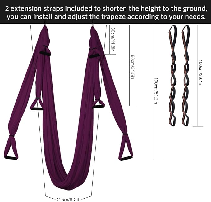 Aerial Yoga Swing Set with 2 Extension Straps - Anti-Gravity Aerial Yoga Hammock Sling for Inversion Exercises, Indoor Outdoor Home Gym Fitness Equipment-GravixFit