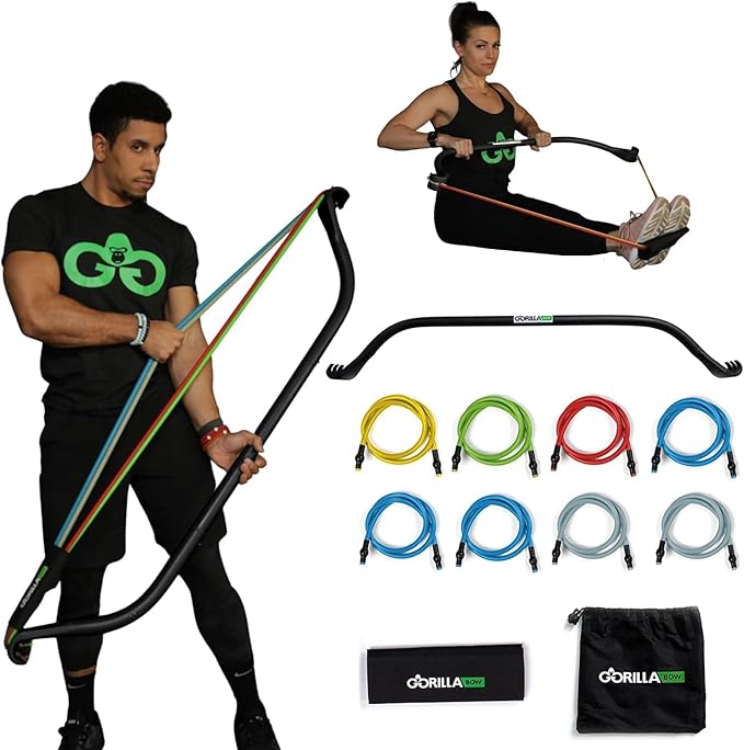 Gorilla Bow Original Portable Home Gym Resistance Bands and Bar System for Travel, Fitness, Weightlifting and Exercise Kit, Full Body Workout Equipment Set-GravixFit