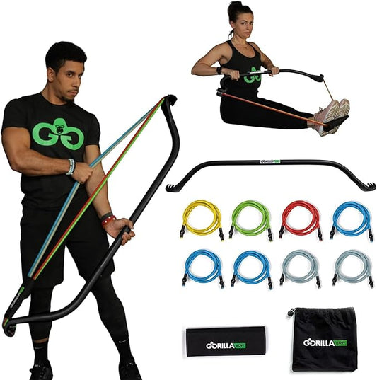Gorilla Bow Original Portable Home Gym Resistance Bands and Bar System for Travel, Fitness, Weightlifting and Exercise Kit, Full Body Workout Equipment Set-GravixFit