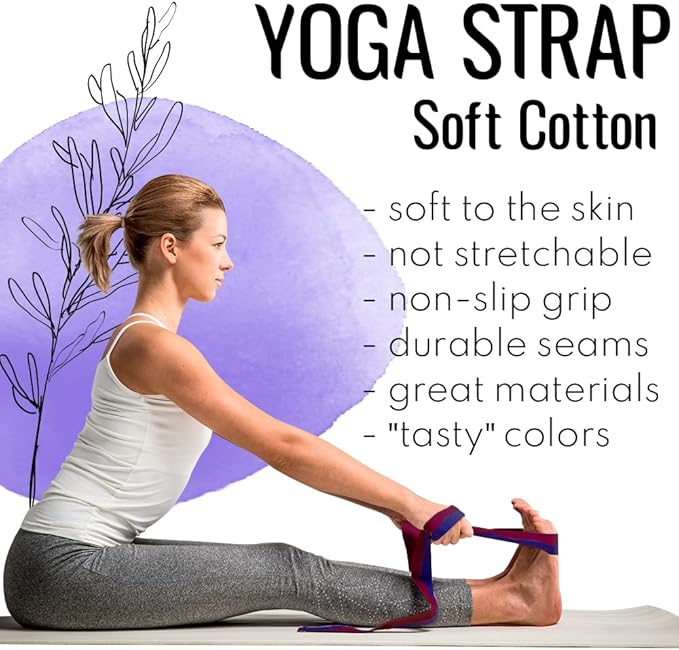 TECEUM Yoga Strap & Mat Strap – 2 IN 1 – Cotton – 6 ft 8 ft 10 ft (30+ colors) – Adjustable Non-Slip Belt for Yoga, Pilates, Stretching, Physical Therapy, Fitness & Home Workout – For Carrying Mats-GravixFit