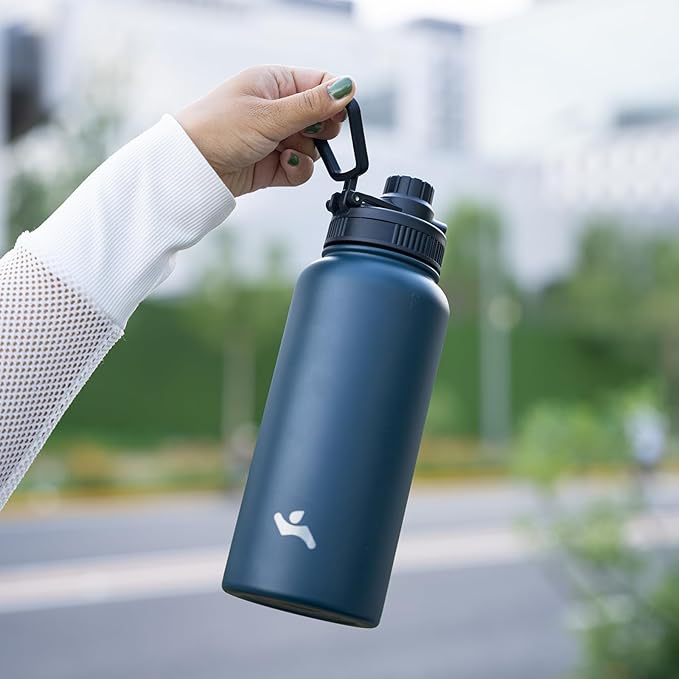 18 oz Insulated Water Bottle Stainless Steel Sport Bottles with 3 Lids,Navy Blue-GravixFit