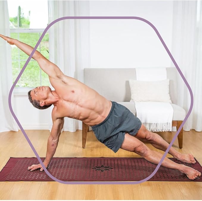 Clever Yoga Non-Slip Hot Yoga Towel – Non-Slip Grip for Hot Yoga, Sweat Absorbent, Honeycomb Silicone Grip, Stays Flat – Ideal for Pilates, Travel, Washable & Lightweight - Burgundy-GravixFit