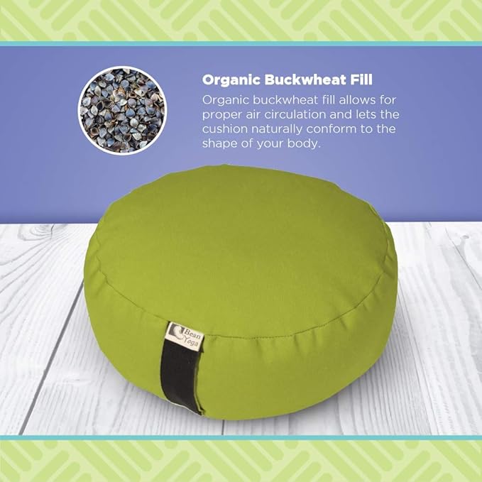 Bean Products Zafu Meditation Pillows for Sitting on Floor, Yoga Cushion, Cotton/Buckwheat Fill Yoga Pillow, Zafu Meditation Cushion, Zen Kneeling Prayer Pad- Made in USA - 14" Round - Forest Green-GravixFit
