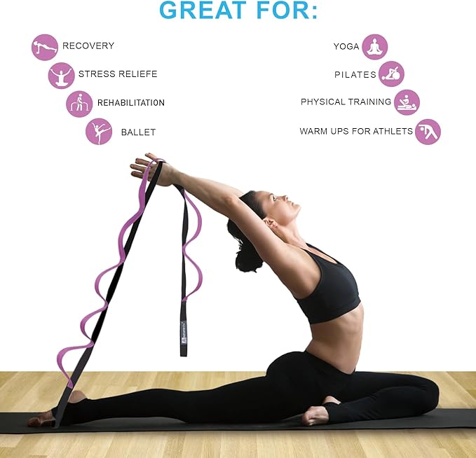 Premium Durable Stretch Straps with Loops, Stretching Strap for Physical Therapy, Multi-Loop Yoga Strap Fitness Exercise Strap for Yoga, Pilates, Dance, Flexibility&Exercise-GravixFit
