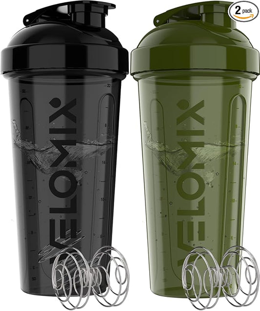 '-2 Pack- 28 oz Protein Shaker Bottles for Protein Mixes - 2x Wire Whisk | Leak Proof Shaker Cups for Protein Shakes | Protein Shaker Bottle Pack | Shakers for Protein Shakes-Green&Black-GravixFit