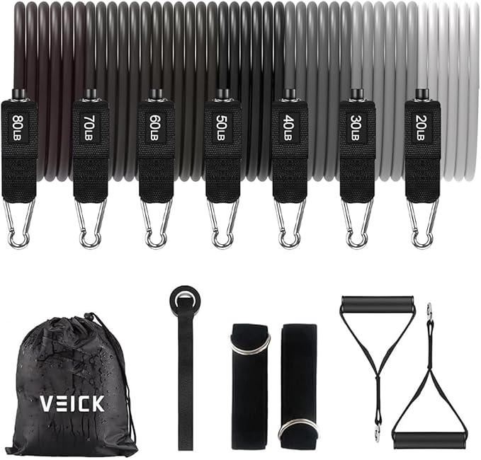 VEICK Resistance Bands, Exercise Bands for Working Out with Handles, Elastic Workout Bands for Men Women, Exercising Bands for Strength Training Equipment at Home Gym-GravixFit