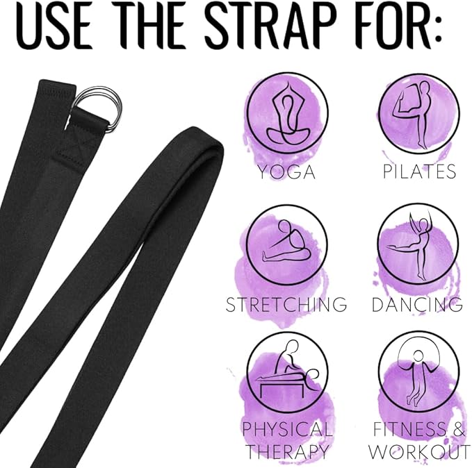TECEUM Yoga Strap & Mat Strap – 2 IN 1 – Cotton – 6 ft 8 ft 10 ft (30+ colors) – Adjustable Non-Slip Belt for Yoga, Pilates, Stretching, Physical Therapy, Fitness & Home Workout – For Carrying Mats-GravixFit