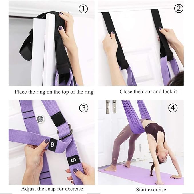 Yoga Stretching Strap, Adjustable Height Leg Stretcher Waist Back Stretch Band Aerial Yoga, Anti-gravity Inversion Exercises Door Flexibility Tensile Trainer for Rehab Pilates Dance Splits-GravixFit