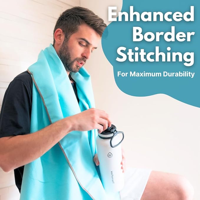 ECCOSOPHY Microfiber Beach Towel – Quick Dry Gym Towel, Highly Absorbent with Ribbed Texture, Lightweight – Ideal for Travel, Pool, Yoga, Fitness & Outdoor Adventures – 60x30 Aqua-GravixFit