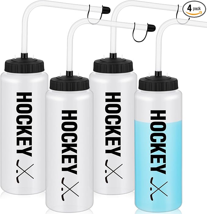 Domensi 4 Pack 1 Liter Sports Water Bottle W/Long Straw Hockey Lacrosse BPA Free Easy Squeeze Plastic Bottle Use W/Sport Helmet in Football Baseball Gym Yoga (Translucent,Novel)-GravixFit